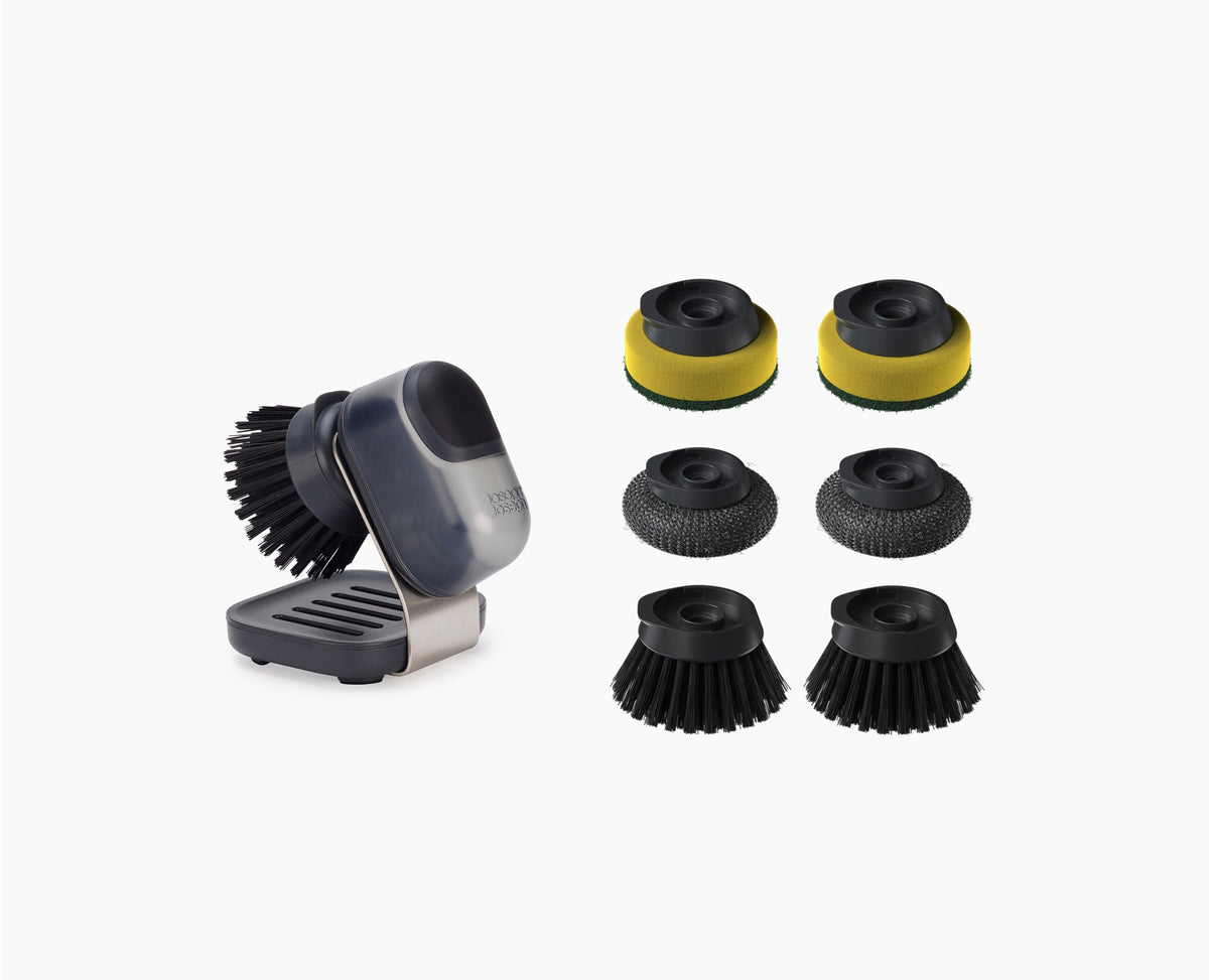 SinkTech™ Compact Soap Dispensing Dish Brush with Steel Stand &amp; Extra Heads