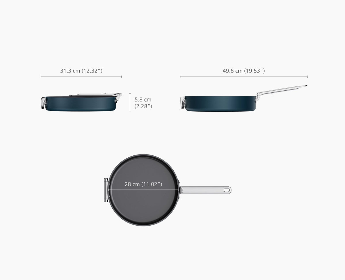 Space Folding Handle Non-Stick 28cm Blue Shallow Frying Pan